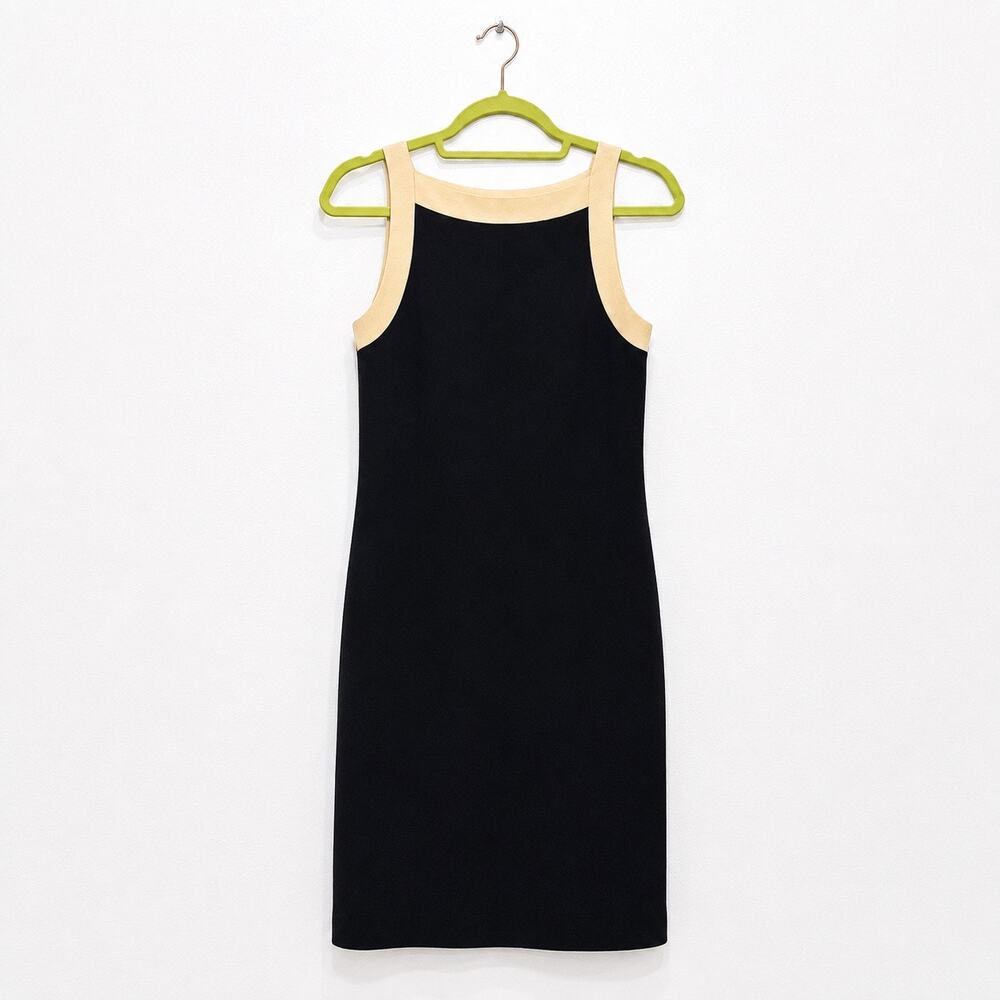 Ann Taylor Navy & Beige Silk Blend Sleeveless Sheath Dress Sz XS